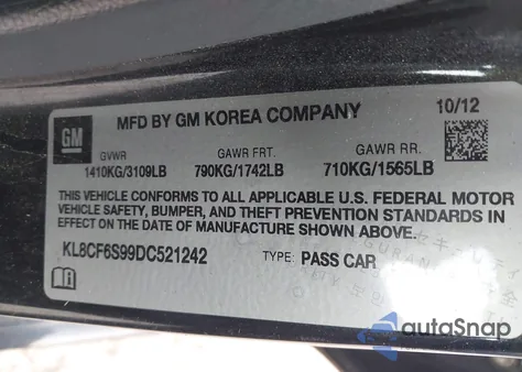 2013 Chevrolet Spark 2Lt Auto from USA, damaged, VIN KL8CF6S99DC521242